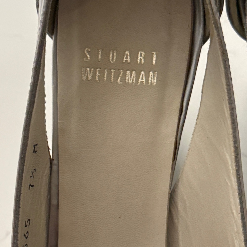 Elegant Silver Stuart Weitzman Wedge Peep-Toe Genuine Leather Shoes 7.5 $269 - Picture 8 of 12